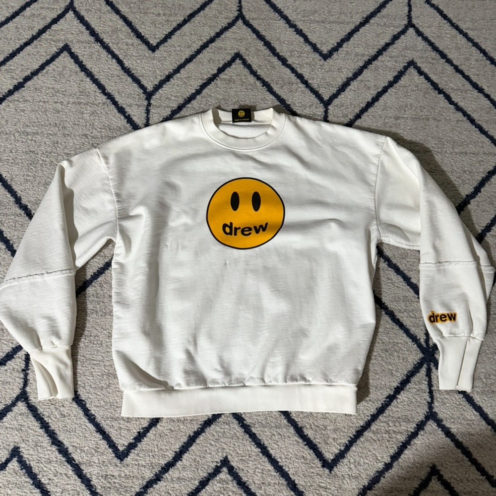 Drew House White Crewneck with Yellow Smiley
